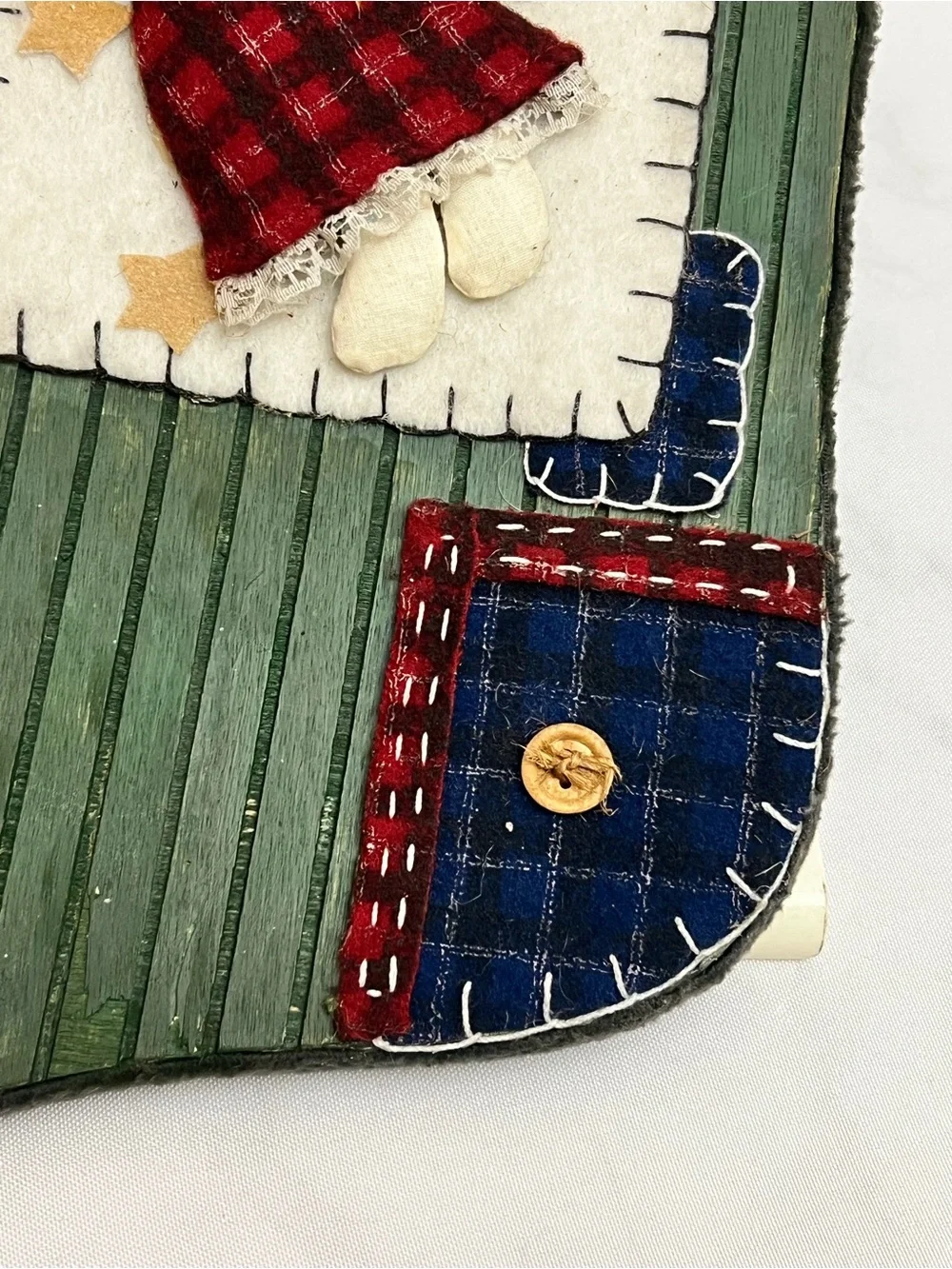 Handmade Rustic Christmas Angel Stocking Wall Hanging Felt Wood Primitive Decor